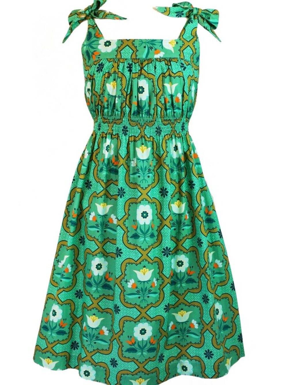 Green Cotton Sundress in Wallpaper Floral